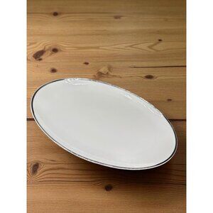 Vintage Harmony House Moderne White Silver Rimmed Serving Dish Platter 14"